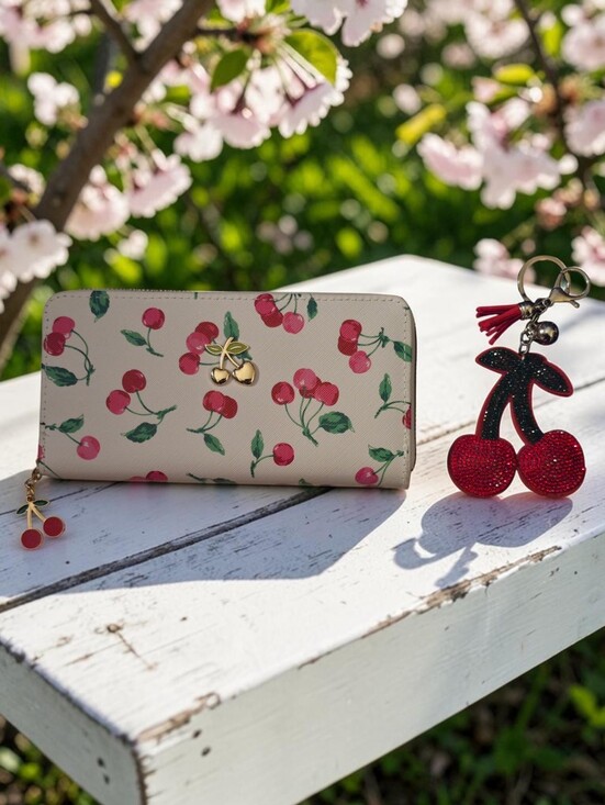 Handbags - Rockin' Cherries Zip Wallet & Bling Cherry Bag Charm Keychain Set